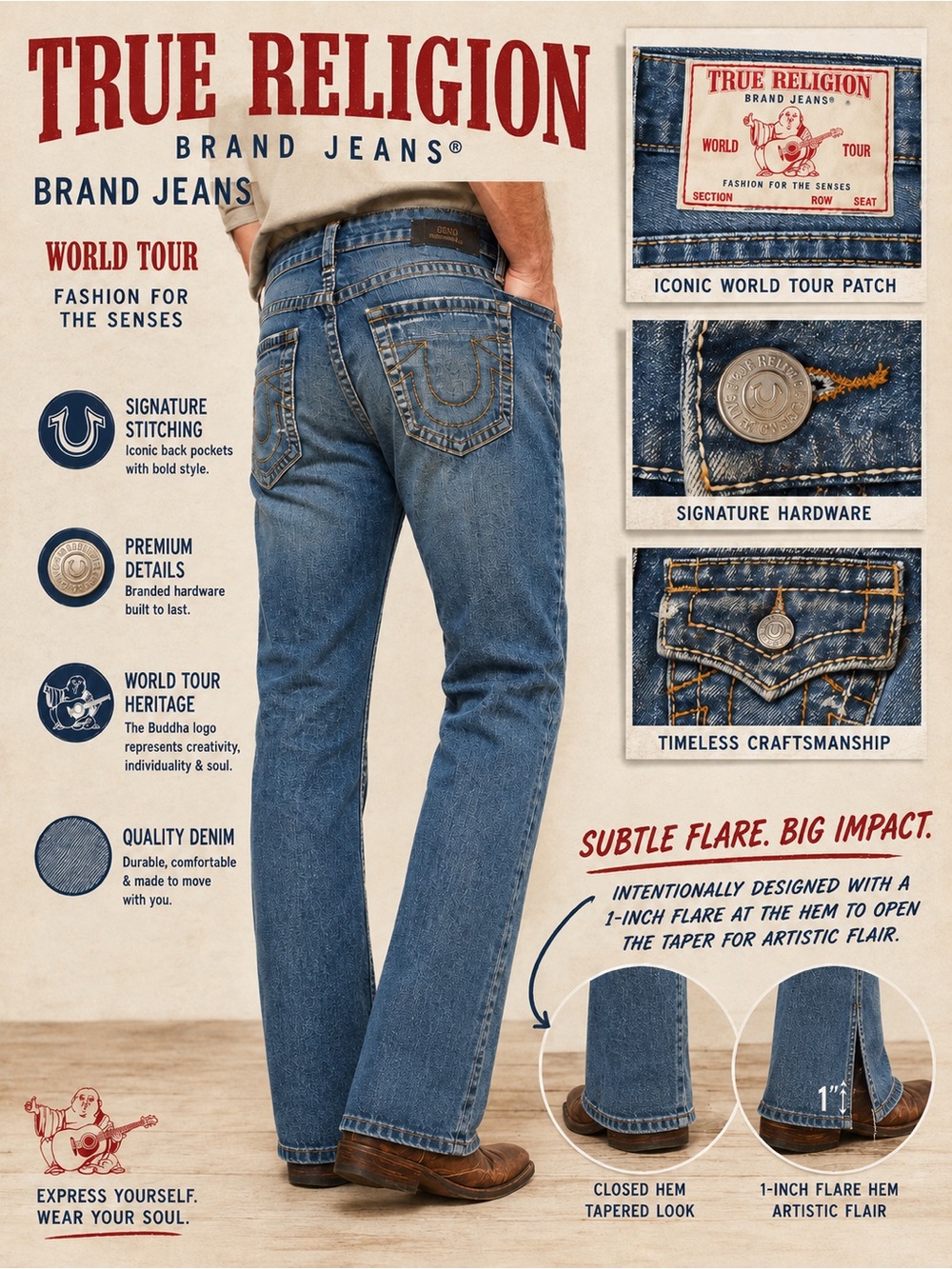 True Religion Geno Relaxed Slim Jeans – Medium Wash